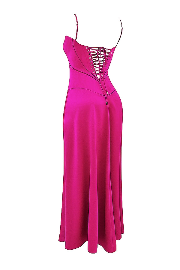fuchsia lace up maxi dress