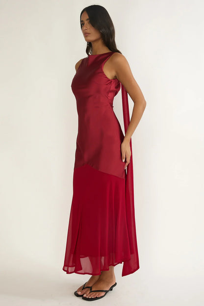 Veyla Shoulder Sash Maxi Dress Wine