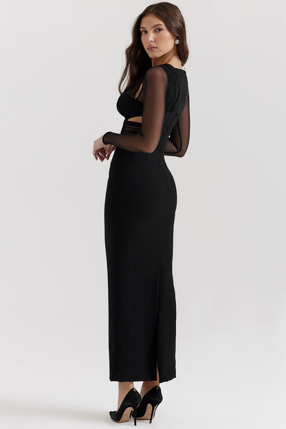 black plunge maxi dress