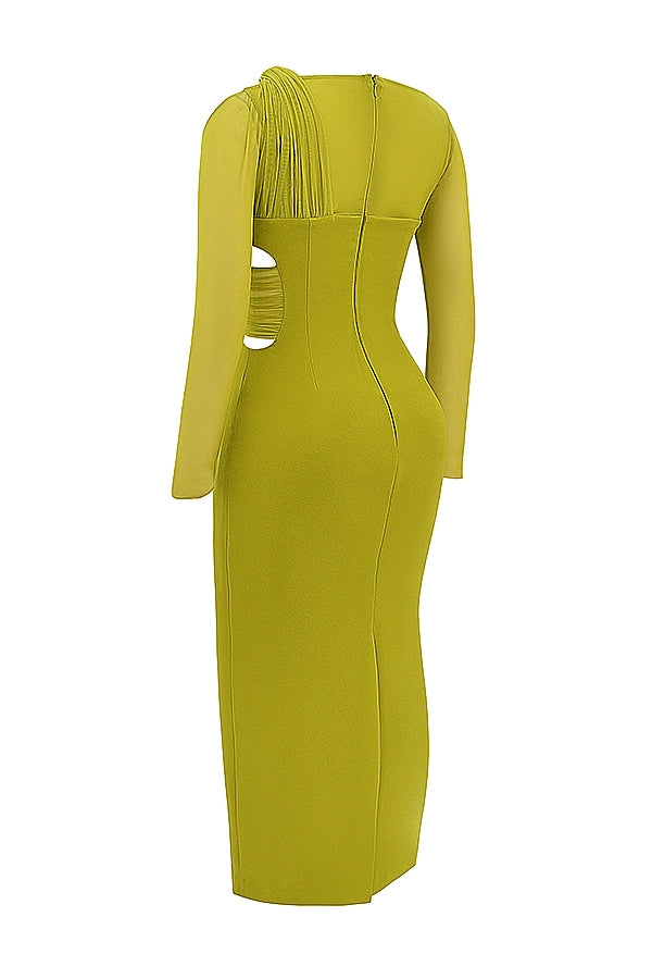 chartreuse plunge maxi dress