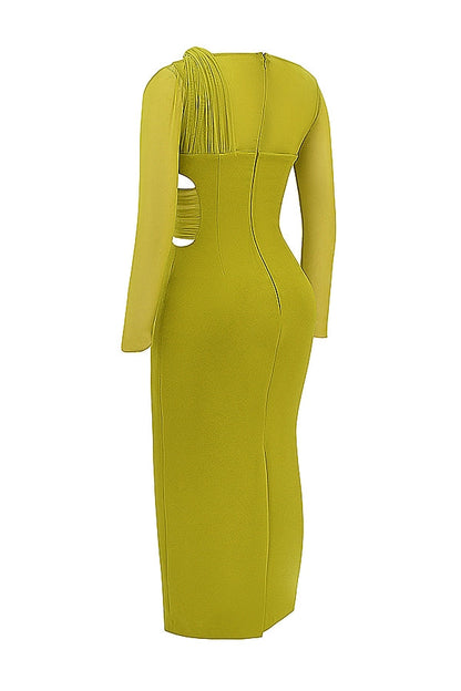 chartreuse plunge maxi dress