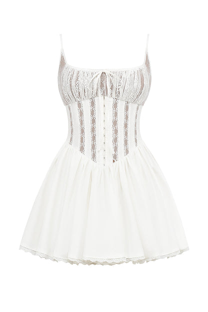 white cotton corset mini dress