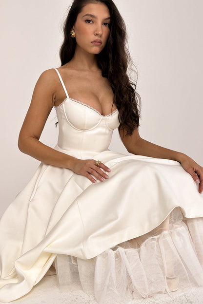 white tulle midi dress