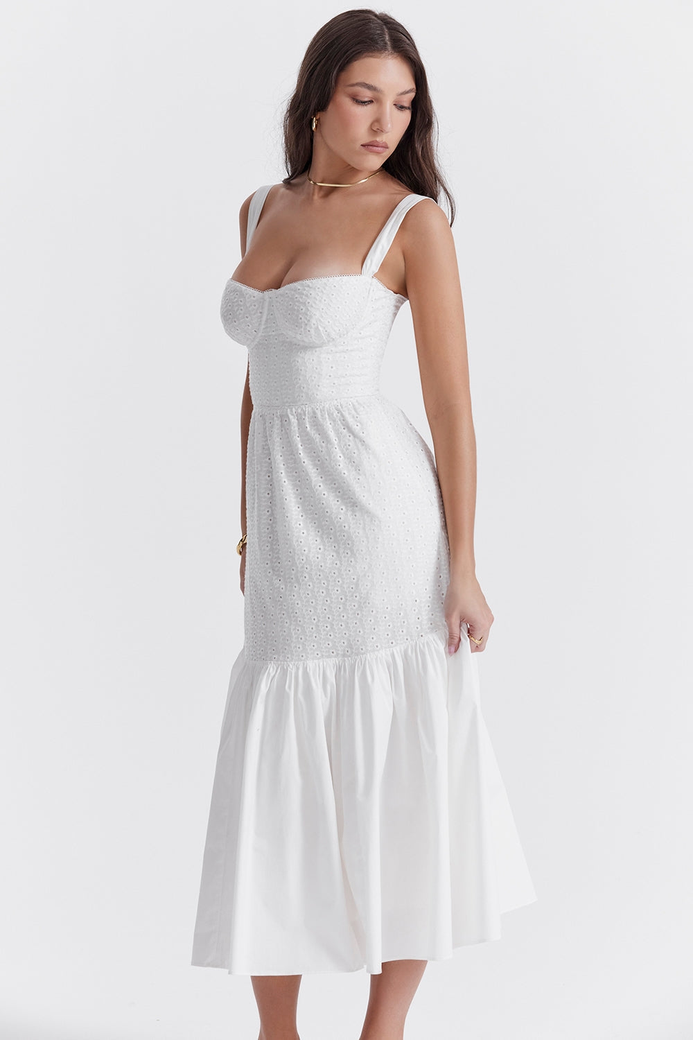 white broderie anglaise midi sundress