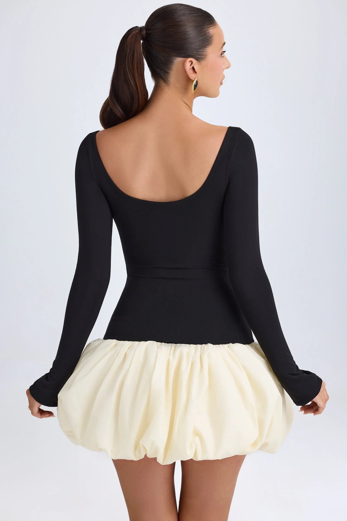 Modal Scoop-Neck Drop-Waist Bubble Hem Mini Dress in Vanilla