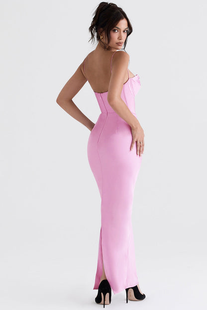 pink corset maxi dress