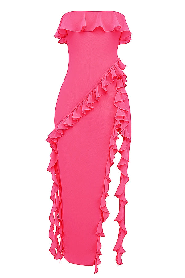 fuchsia ruffle maxi dress