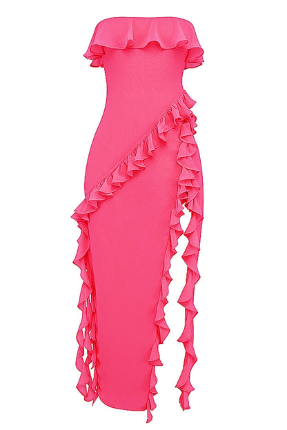 fuchsia ruffle maxi dress
