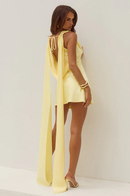 GABRIELLA COWL MINI DRESS - LEMON