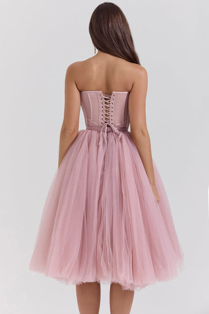 french rose tulle midi dress - sale