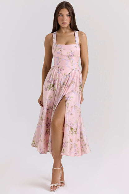 pink floaty chiffon midi sundress