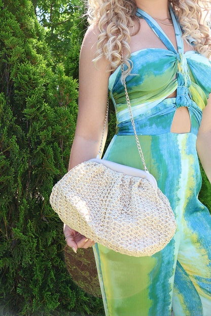 Straw bag with chain