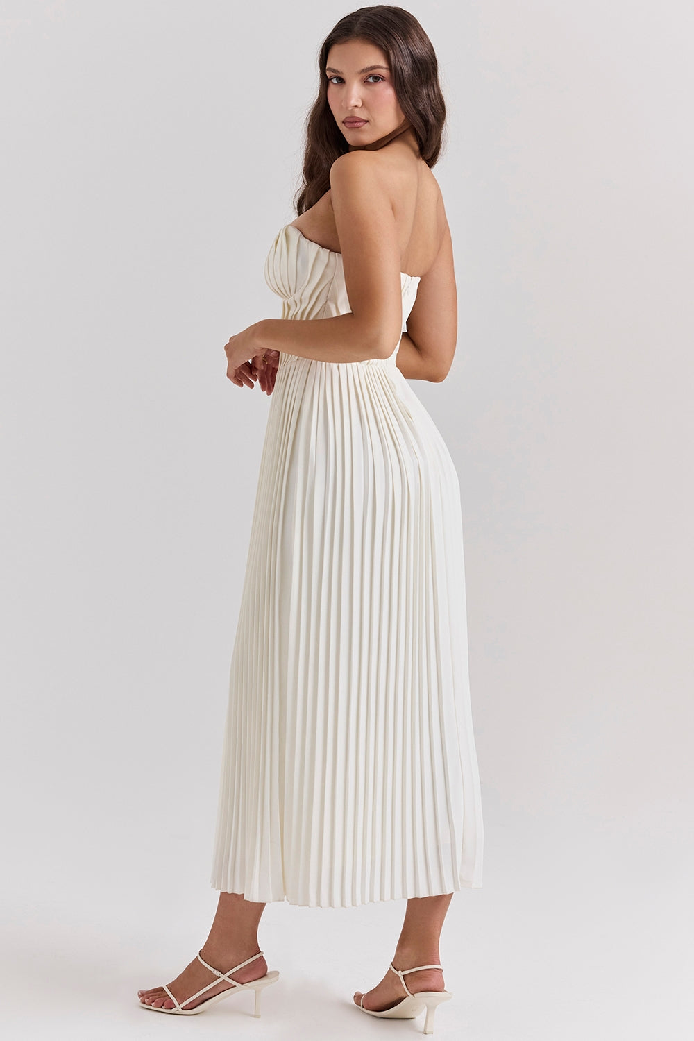 ivory pleated maxi dress