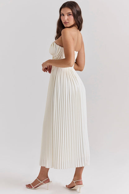 ivory pleated maxi dress