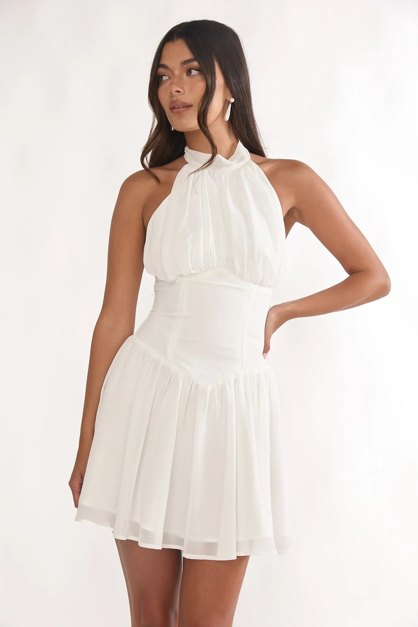Lunaria High Neck Halterneck Mini Dress White