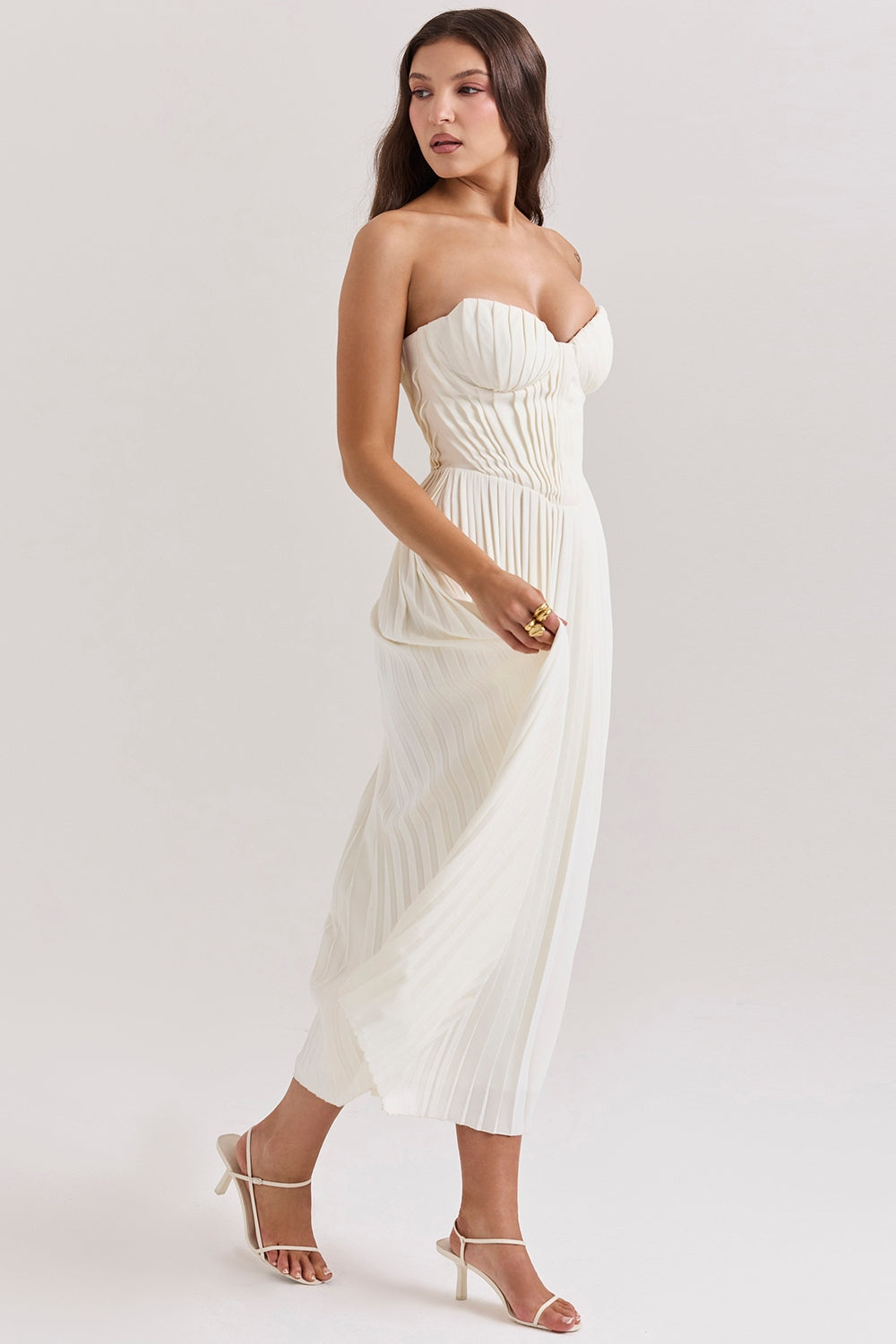 ivory pleated maxi dress