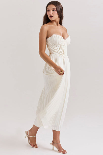 ivory pleated maxi dress