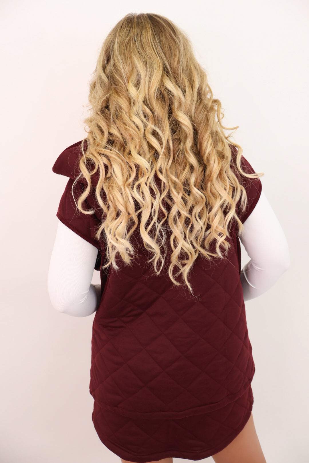 Quilted Skort + Vest Lounge Set - Dark Cherry