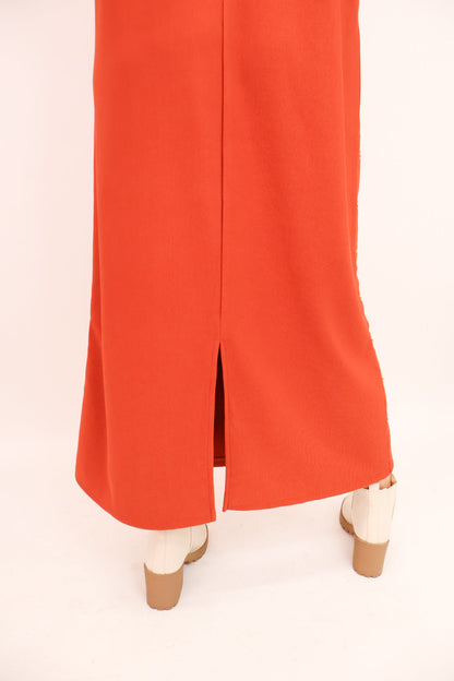 Gold Studded Rust Sleeveless Midi Dress