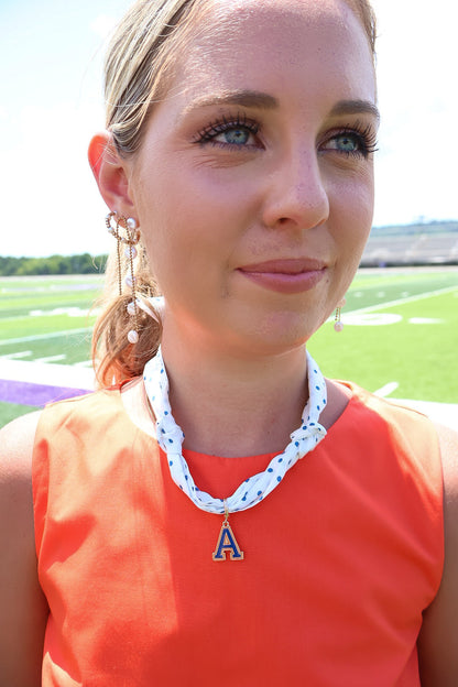 Blue Letter A Charm Scarf Necklace