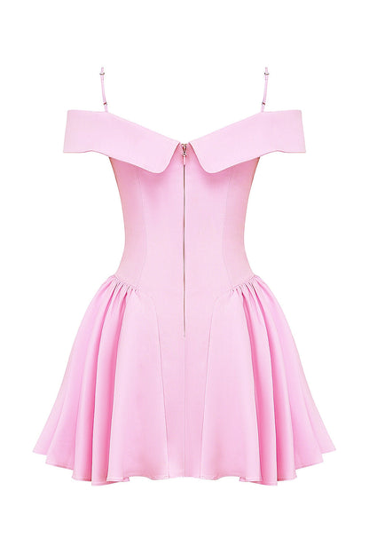 cotton candy twill off shoulder mini dress