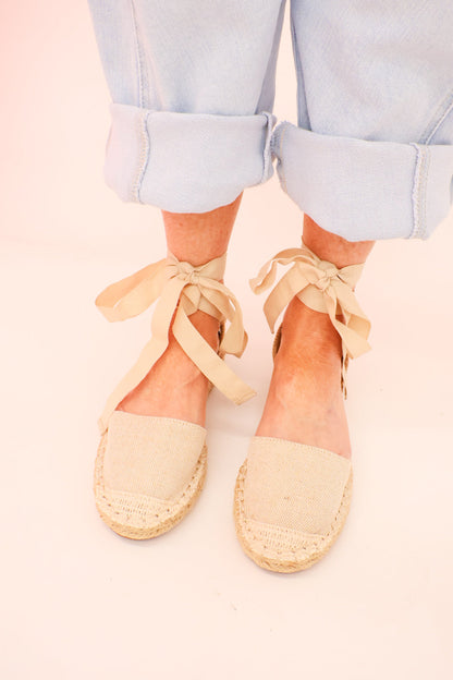 Canvas Ankle Wrap Espadrille Flats