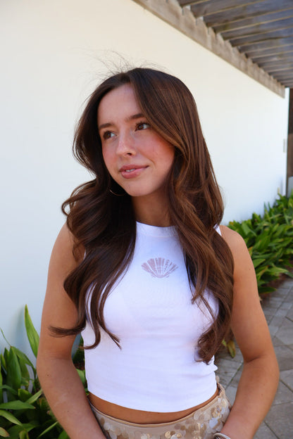 White Ribbed Shell Crop Tank