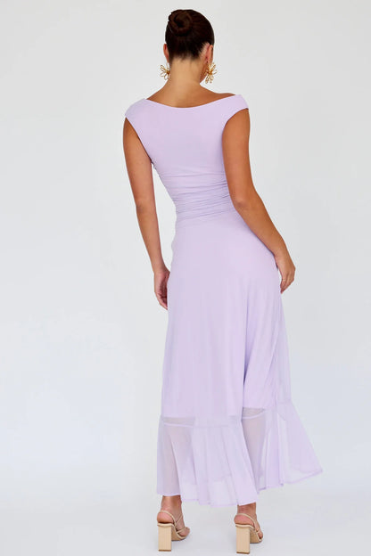 Moonlit Magic Asymmetric Neckline Maxi Dress Lilac