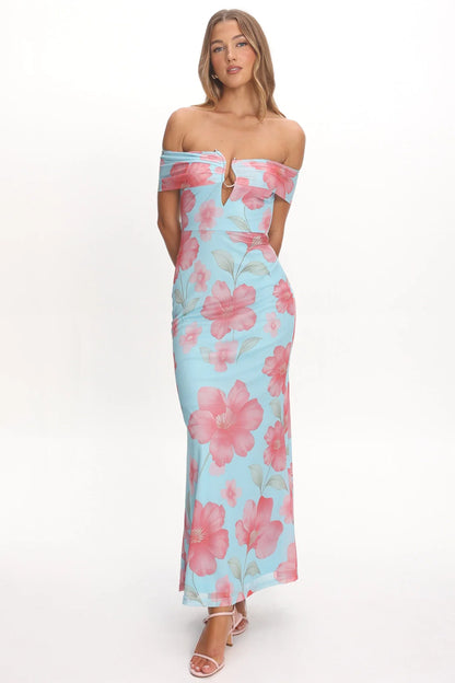 Tilda Off-Shoulder Maxi Dress Floral Blue