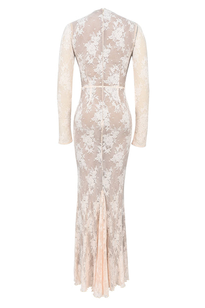 peach lace maxi dress