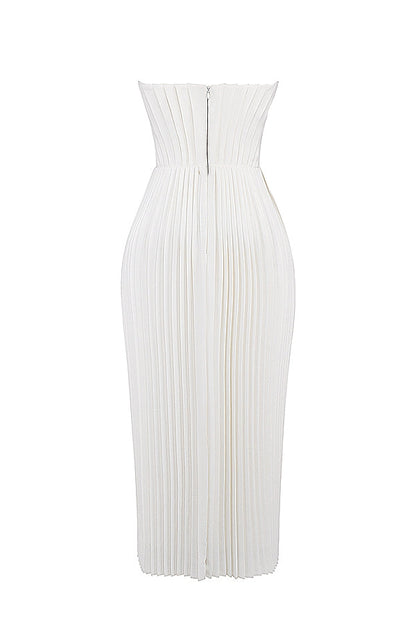 ivory pleated maxi dress