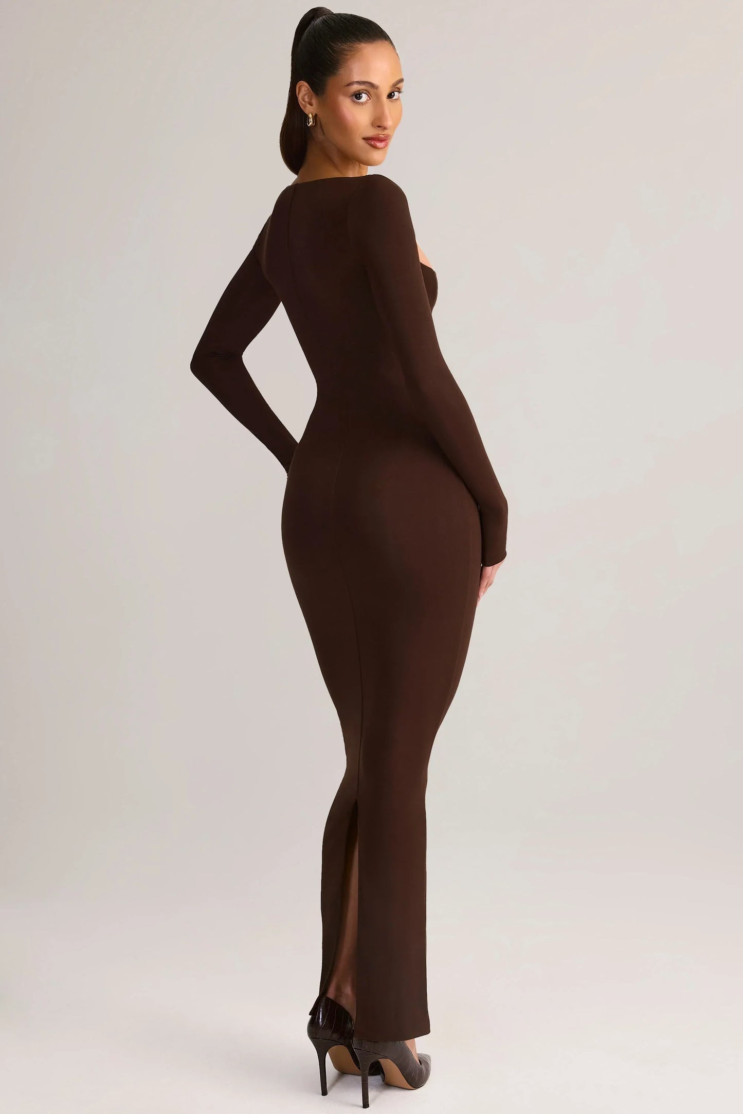 Modal Square-Neck Bodycon Maxi Dress in Chocolate Brown