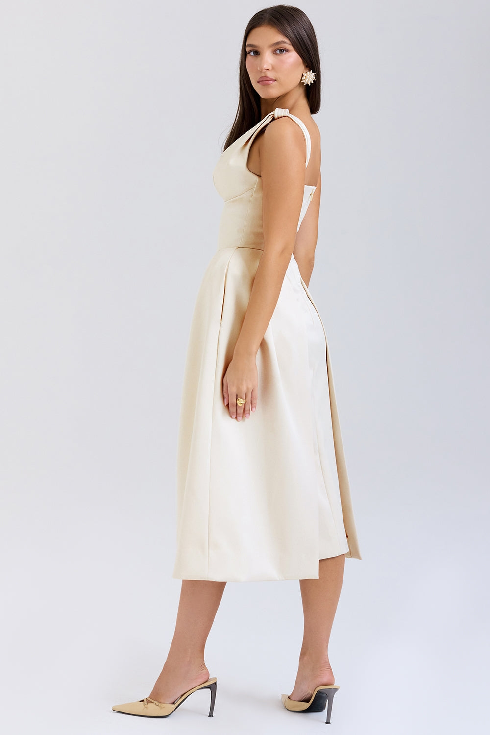 vintage cream satin pleated midi dress - sale
