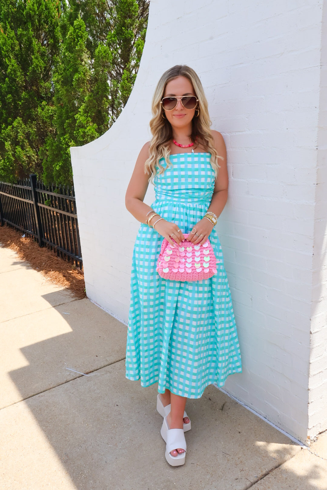 Checkered Midi Dress - Mint