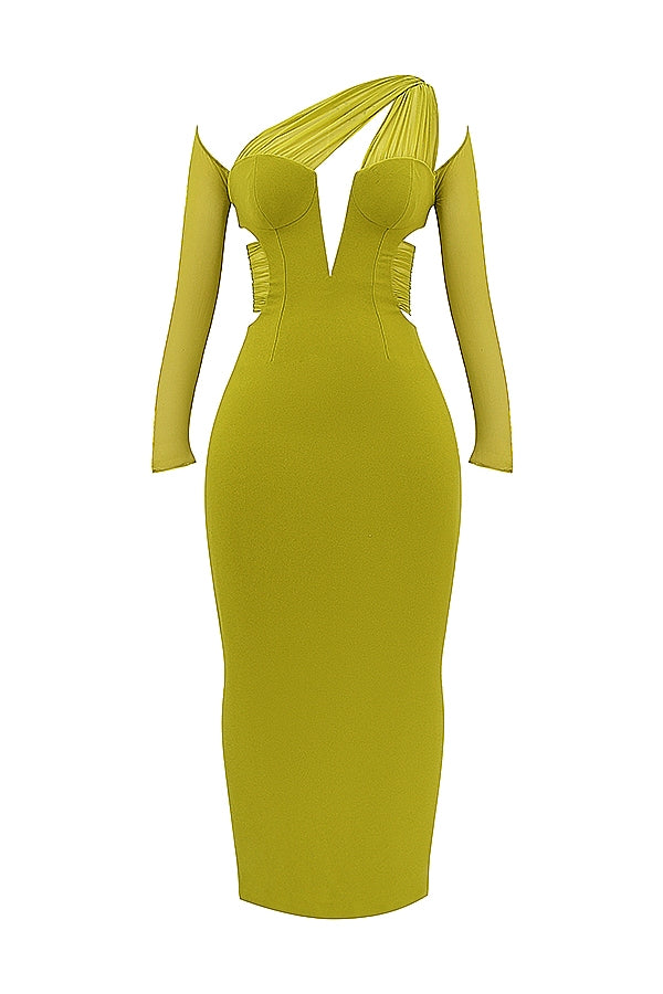 chartreuse plunge maxi dress