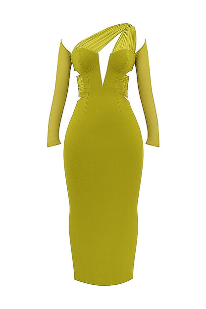 chartreuse plunge maxi dress