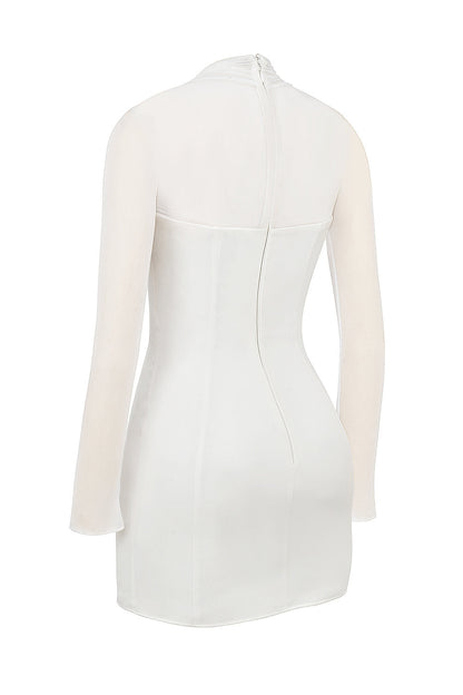 white plunge mini dress