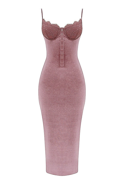 soft pink velvet midi dress