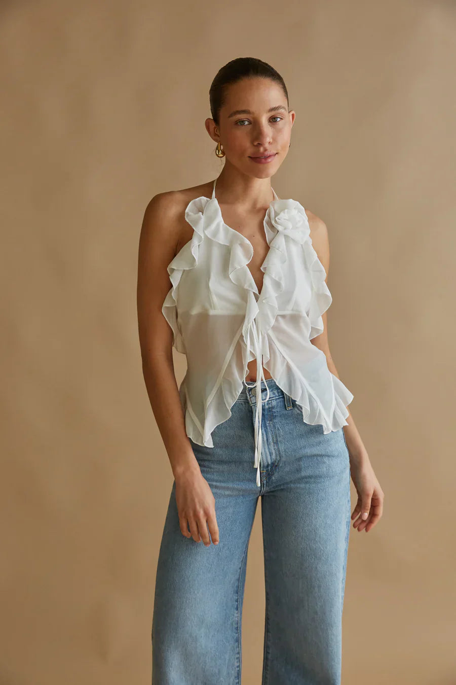 Claudia Rosette Chiffon Halter Top