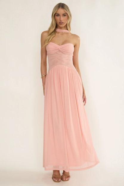 Annita Sheer Waist Maxi Dress Blush