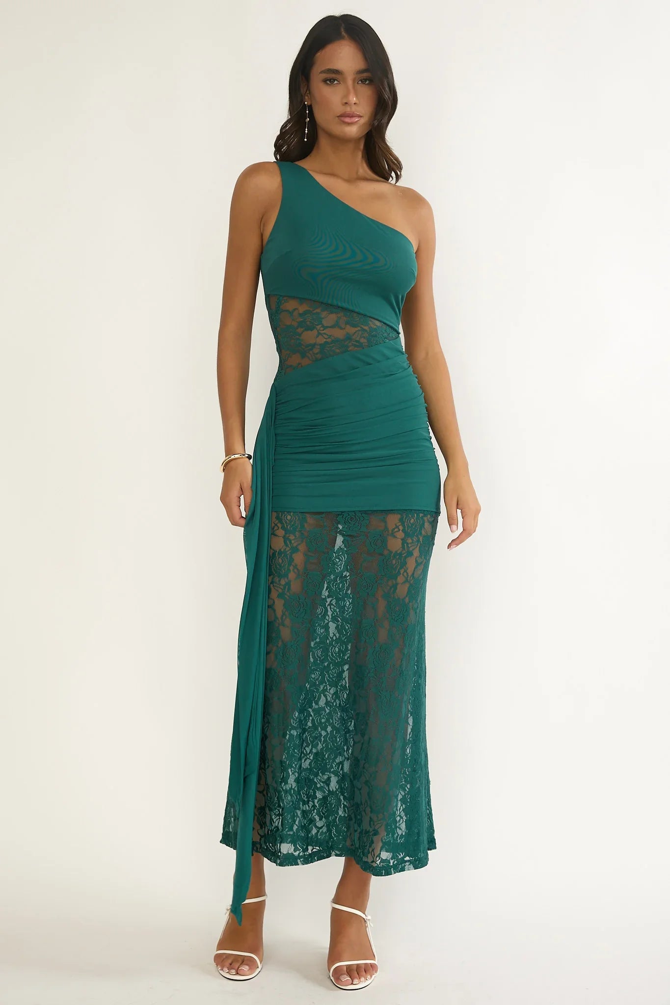 Luli Waist Sash Halter Maxi Dress Lace Teal