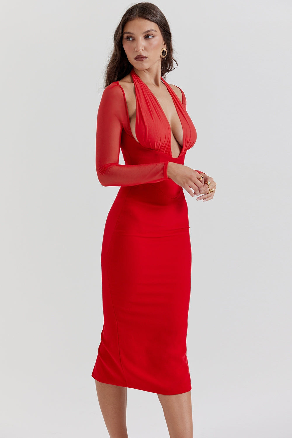 scarlet plunge midi dress