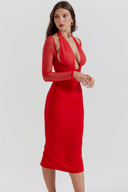 scarlet plunge midi dress
