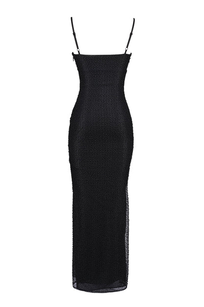 black pearl embellished maxi dress