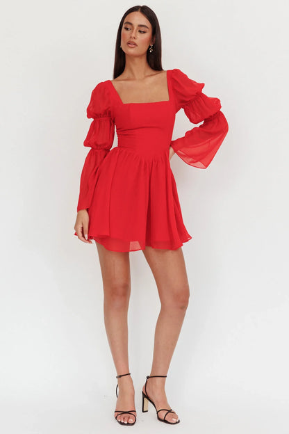 Miya Long Sleeve Mini Dress Red