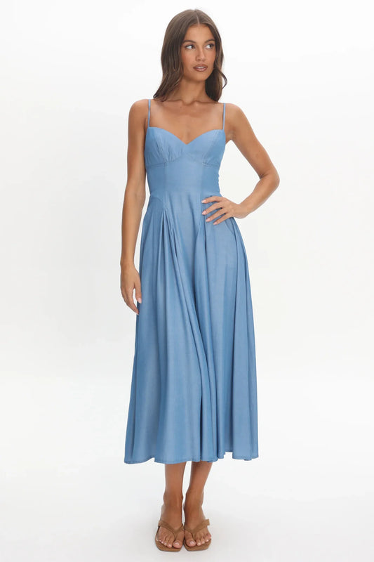 Take It All Cami Strap Midi Dress Light Blue