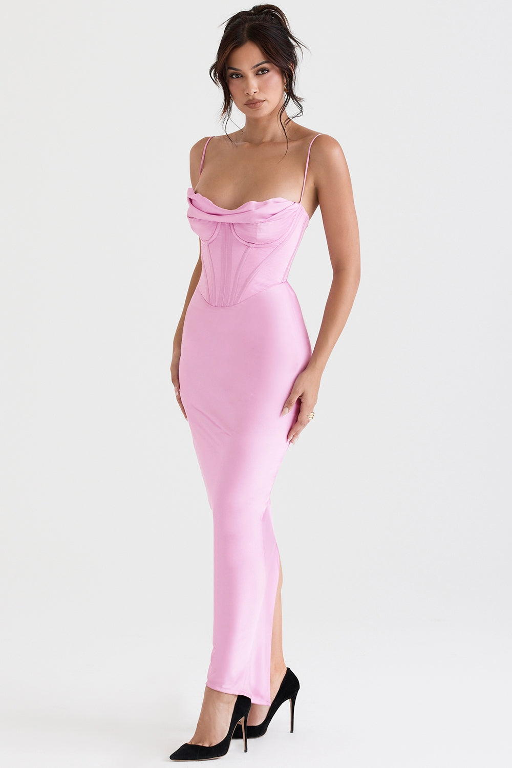 pink corset maxi dress