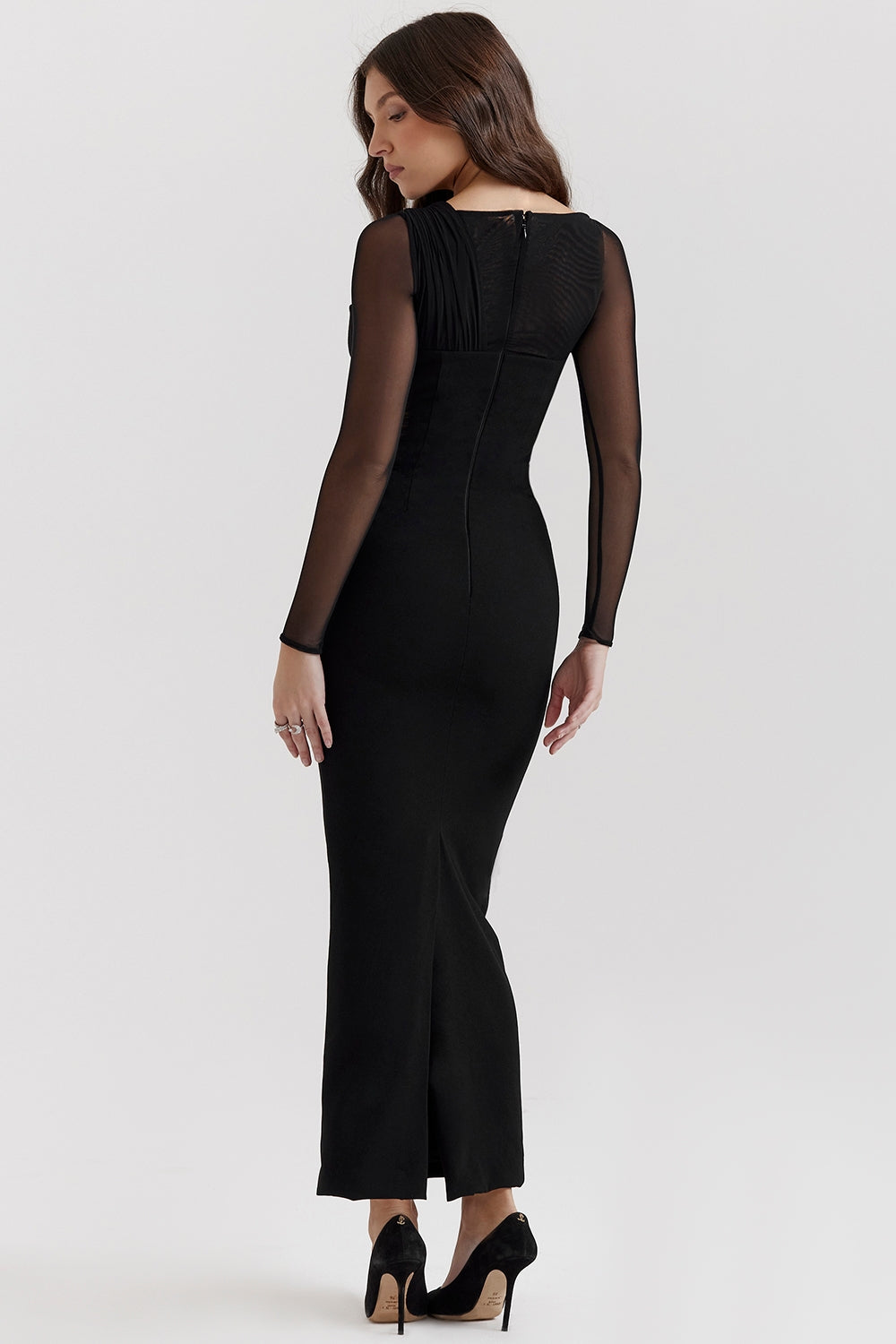 black plunge maxi dress