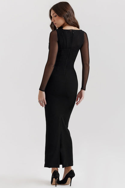 black plunge maxi dress