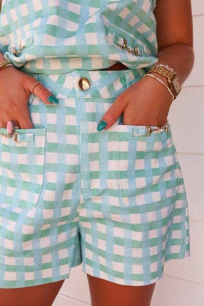 Mint Gingham Horse Bit Shorts Set